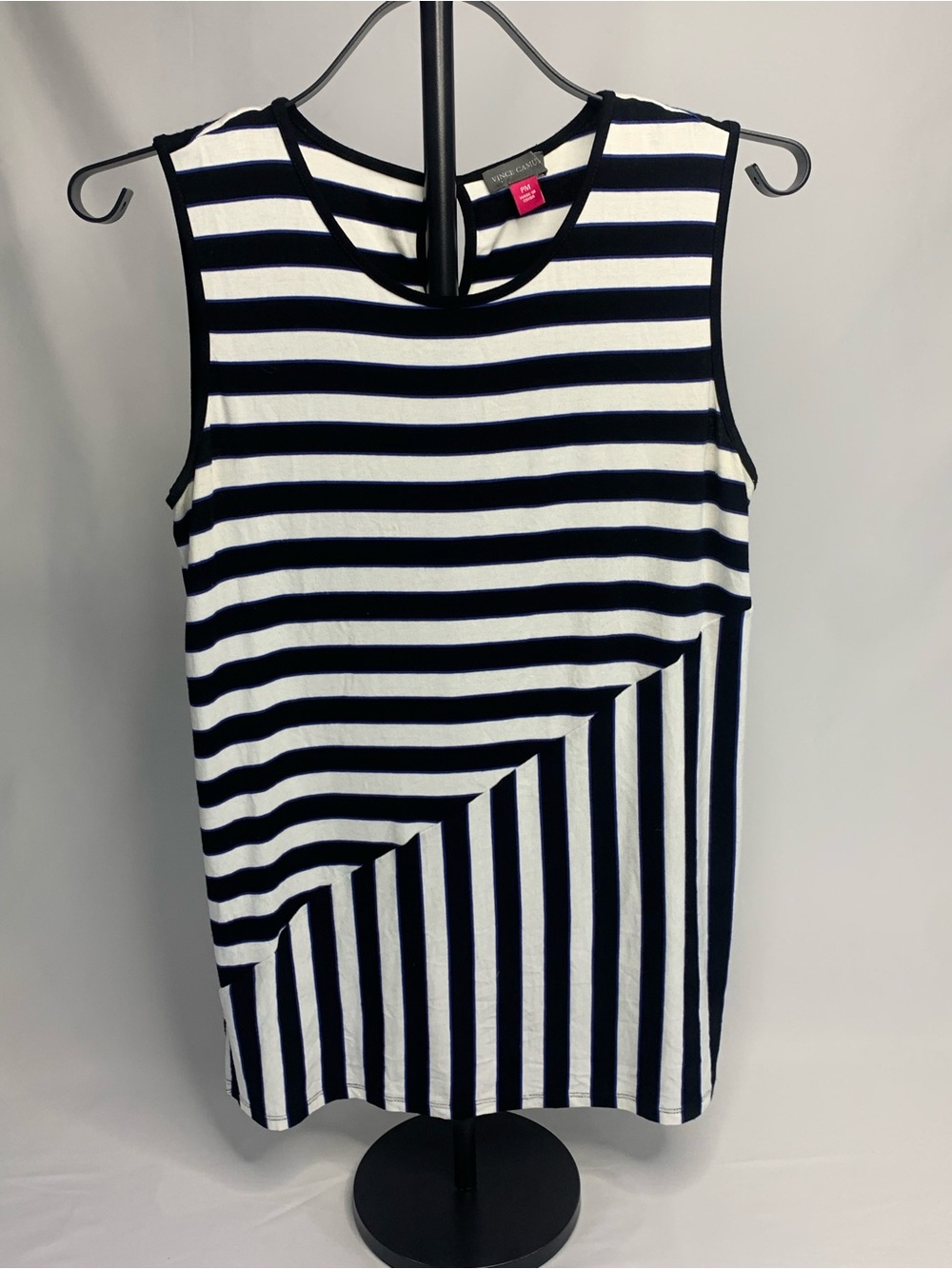Vince Camuto Black & White Striped Sleeveless Tank